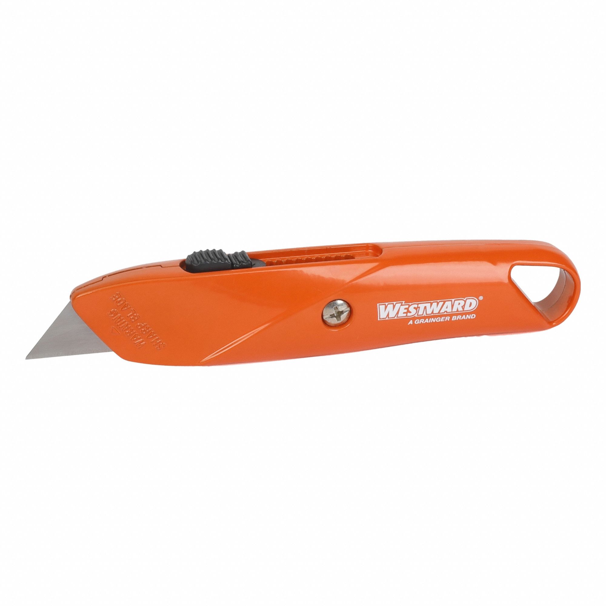 Utility Knife: 6 in Overall Lg, Steel Std Tip, Plain, Metal, Orange, Tools Needed