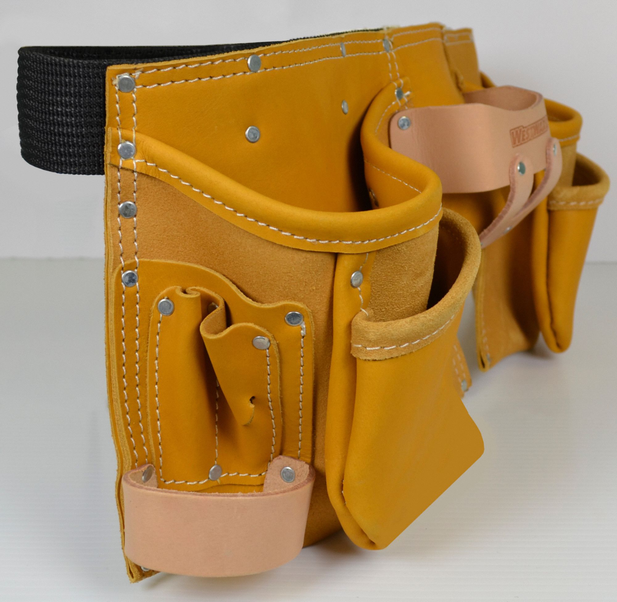 WESTWARD Gold Carpenters Tool Apron w/Belt, Leather, Fits up to 50 in