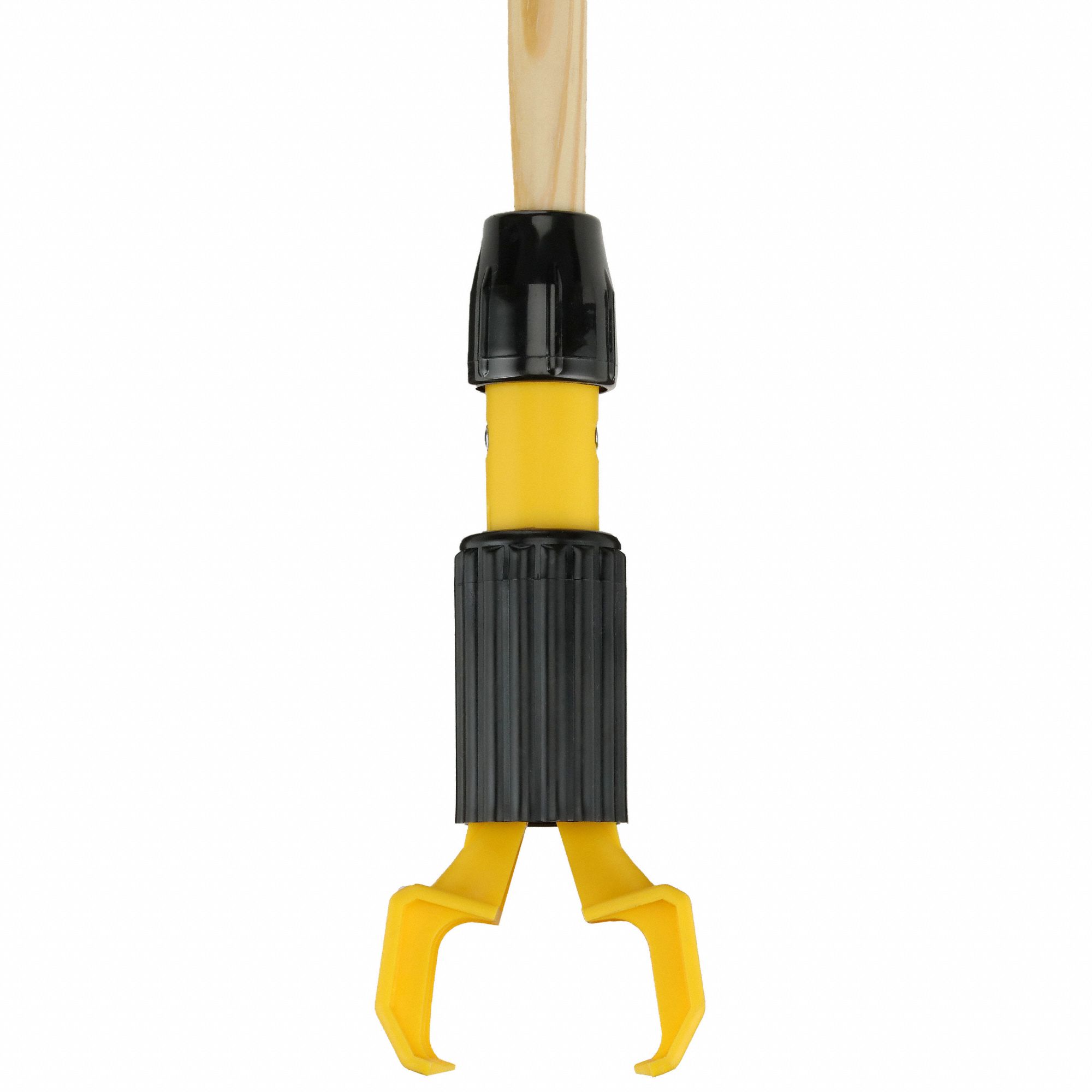 Wet Mop Handle: Clamp-On Connection, Wood, 60 in Handle Lg, Natural