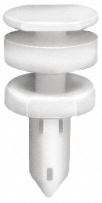 Push-In Rivet, White, Flat, 13mm L, PK25: Metric, Flat, 8.1 mm Shank Dia, 16 mm Overall Lg, Nylon, 25 PK
