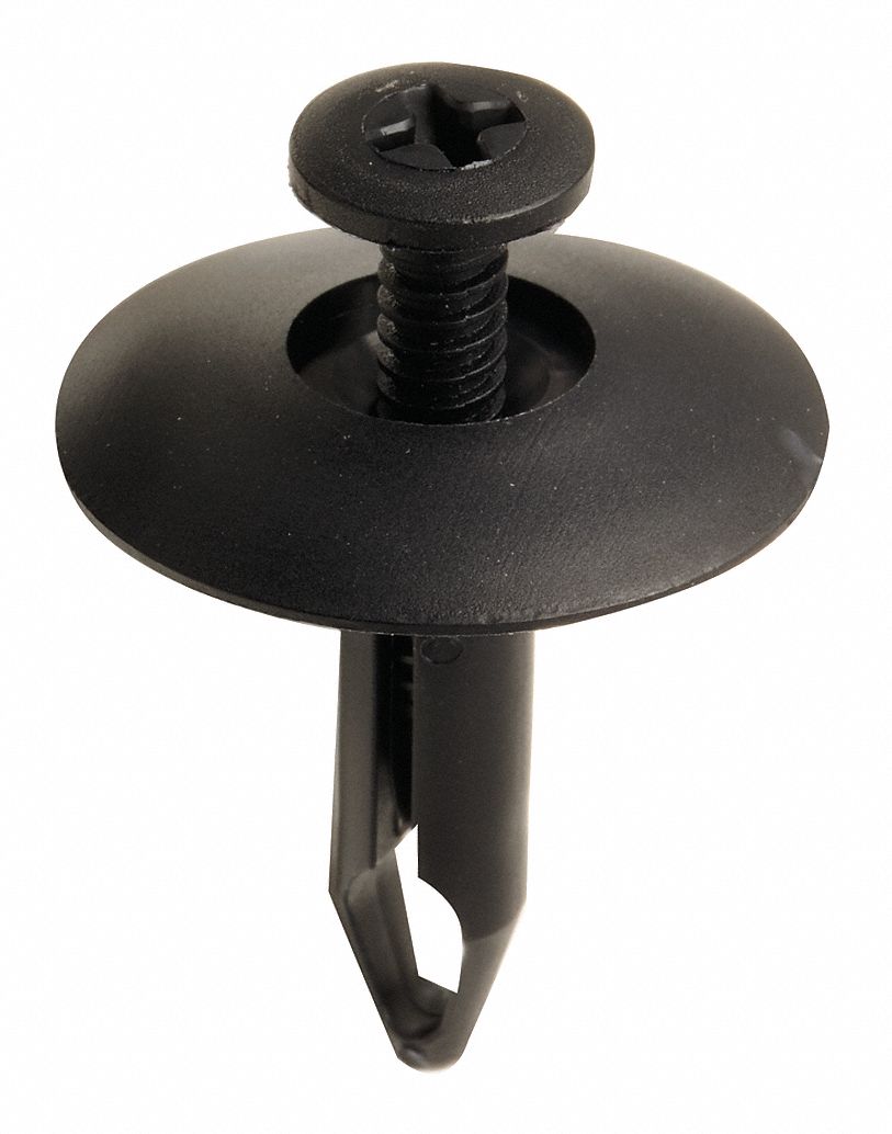 Push-In Rivet, Black, Dome, 1" L, PK10: Inch, Keyhole, Dome, Nylon, Black, 10 PK