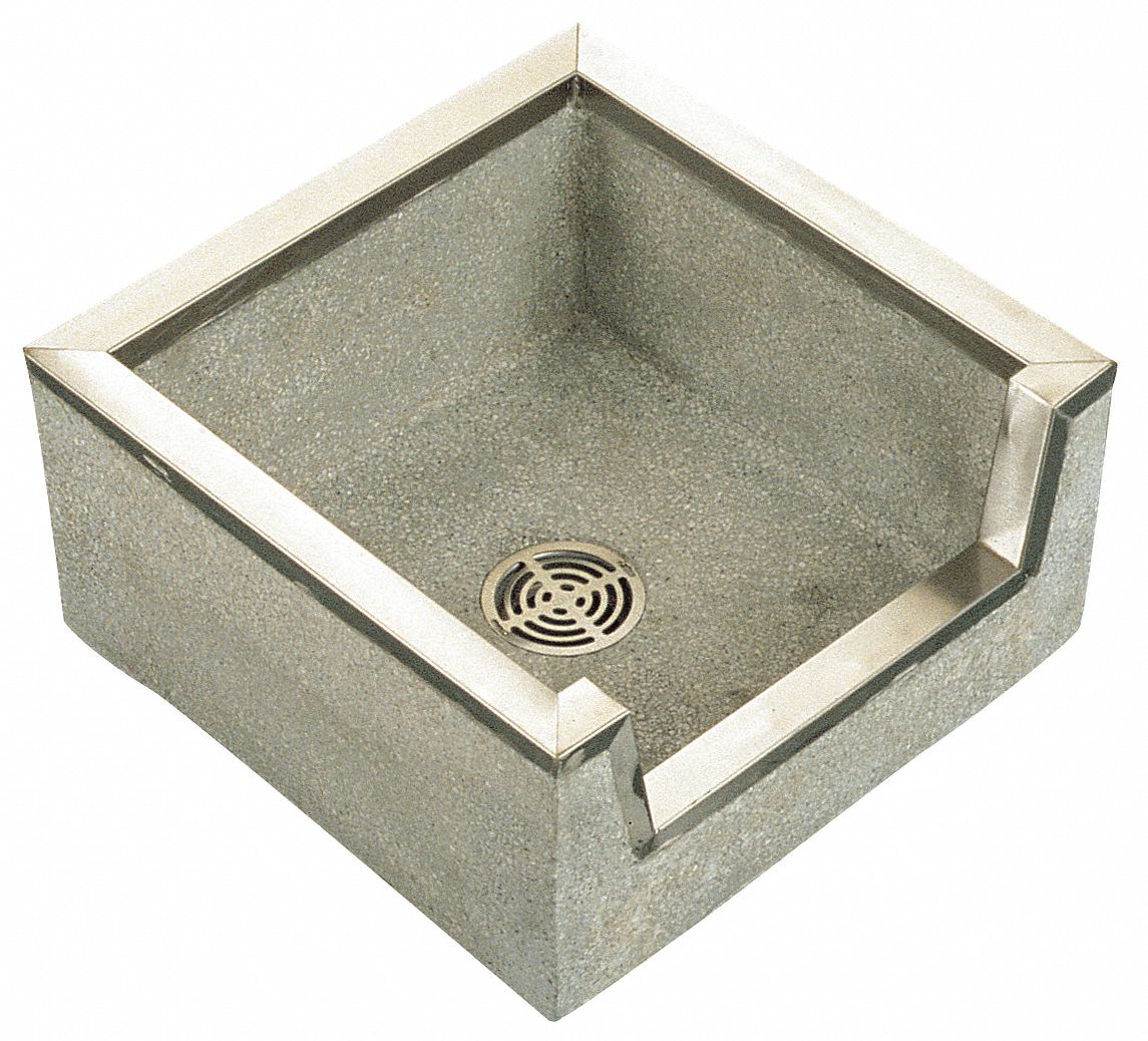 Mop Sink: Terrazzo, Gray/White, 24 in Bowl Lg, 24 in Bowl Wd, 10 in Bowl Dp, Square