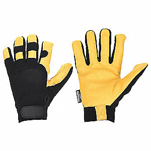 COLD PROTECTION MECHANICS GLOVES, L, GRAIN DEERSKIN LEATHER, BLACK/YELLOW