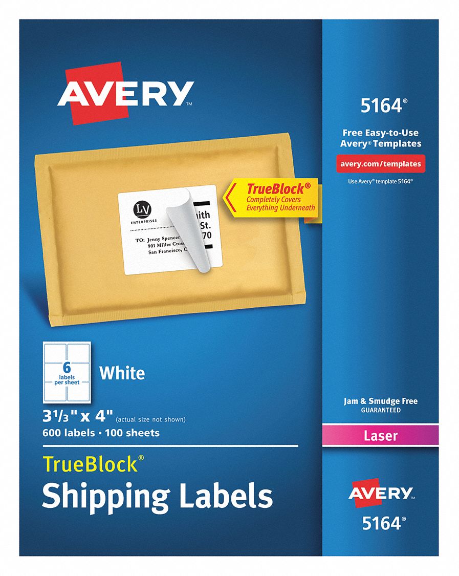 AVERY, 5,164 Avery Template , White, Laser Label 5NHF47278205164