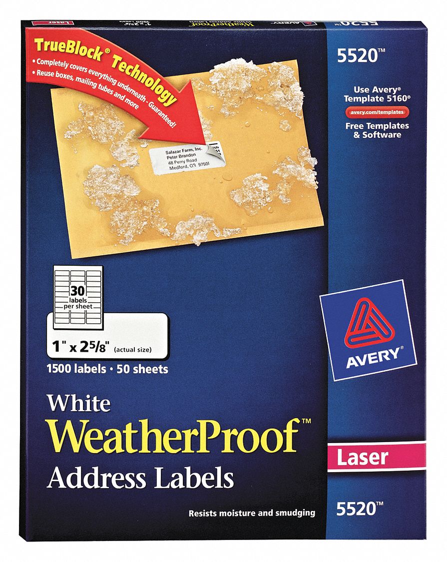 LASER LABEL,WHITE,1X2 5/8,PK50