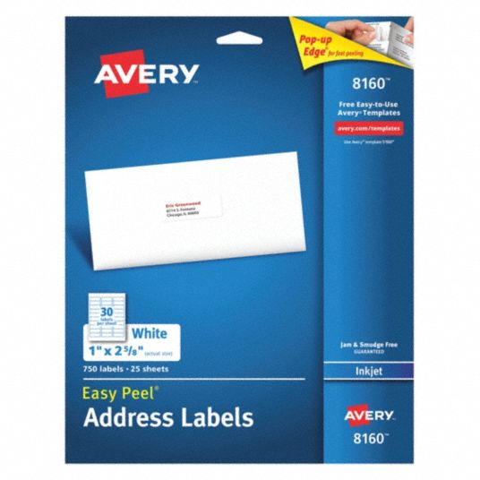 AVERY, 8160, White, Inkjet Label - 5NHJ6|727828160 - Grainger