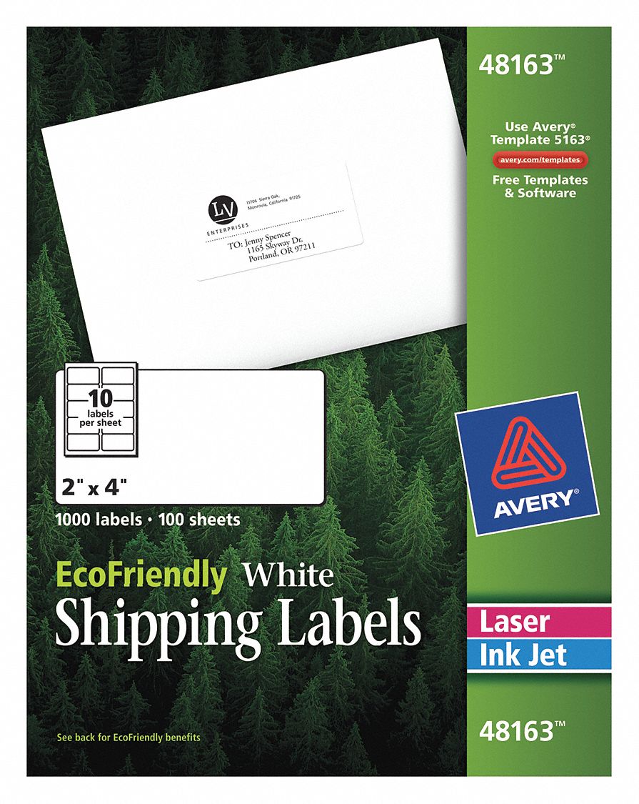 AVERY LASER/INKJET LABEL, 48460, WHITE, 1 IN LABEL H, 2 5/8 IN LABEL W ...