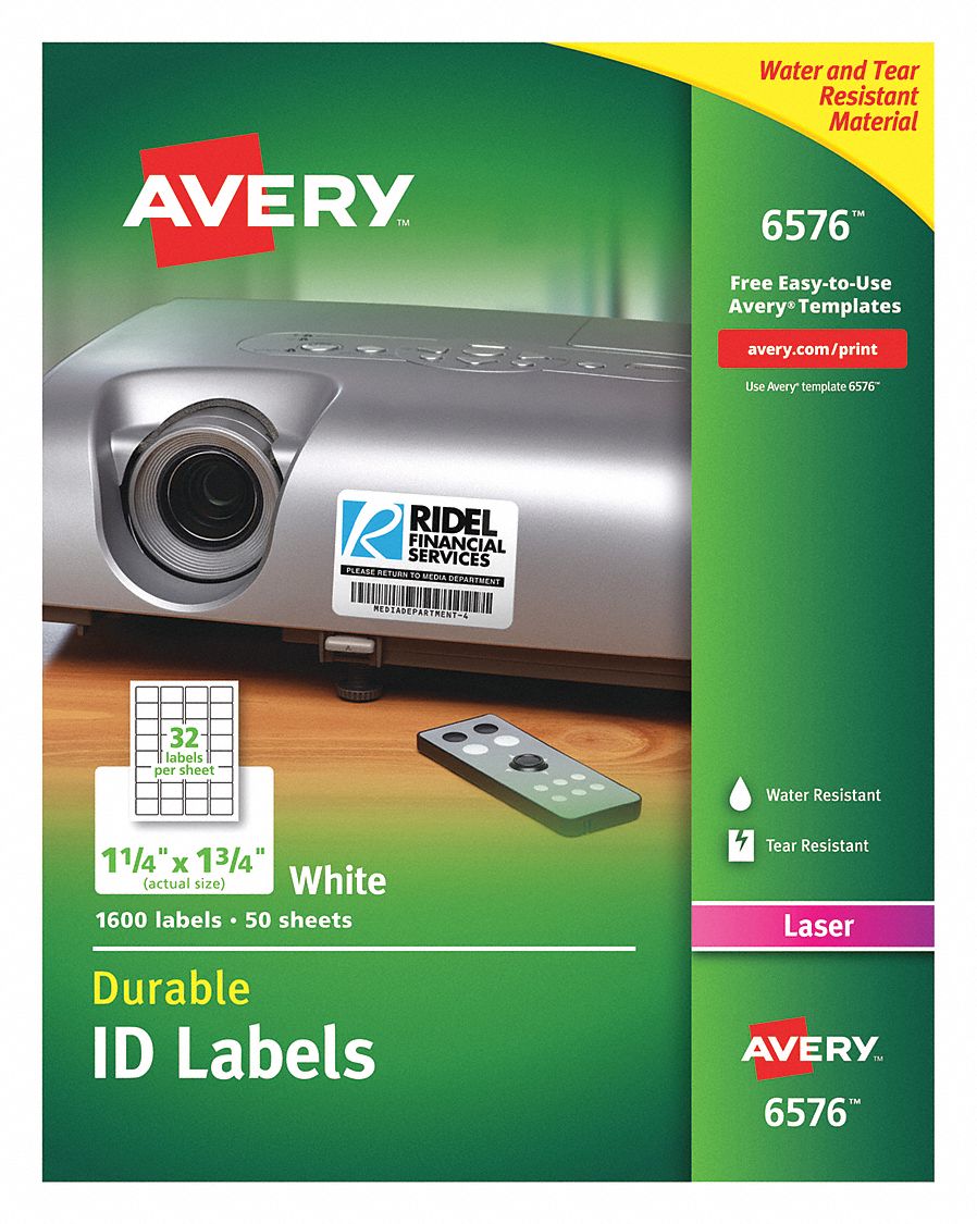 Laser Label: White, 1 1/4 in Label Ht, 1 3/4 in Label Wd, 32 Labels per Sheet, 50 PK
