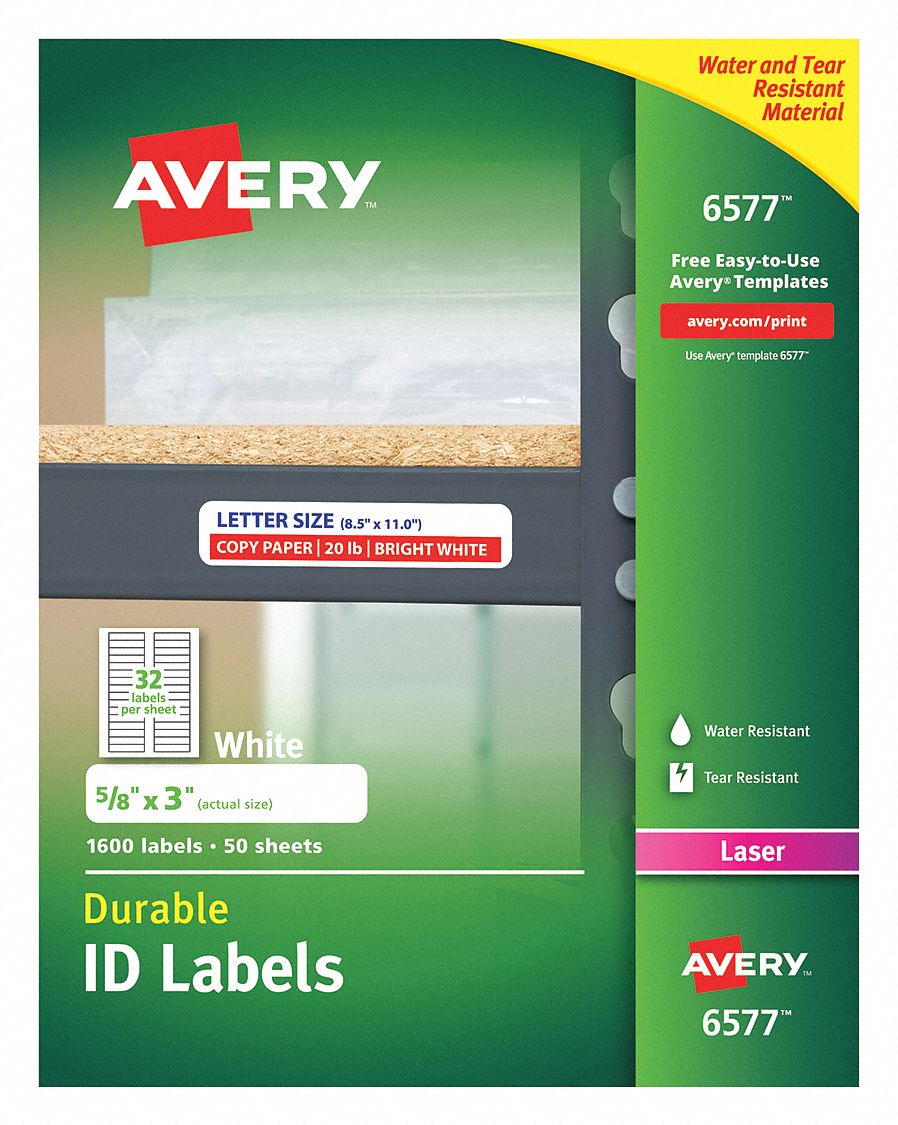 AVERY Laser Label, Label Height 5/8 in, Label Width 3 in, Color White