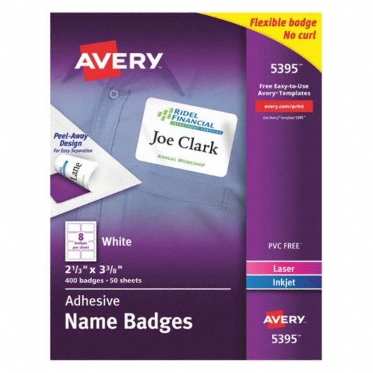 Avery, Sticker Name Badge, 2 1 3 In Ht, Name Badges - 5nhn4