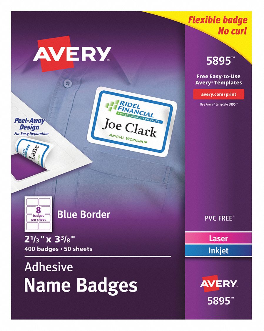AVERY Name Badges, 2 1/3 in Height, 3 3/8 in Width, PK 50 - 5NHN5 ...