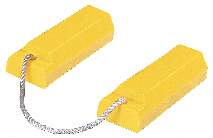 WHEEL CHOCK, URETHANE, 14⅜ IN OVERALL L, 9½ IN OVERALL W, 2⅜ IN OVERALL H, YELLOW, 1 PR
