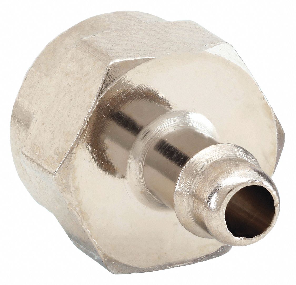 Barbed Fitting Adapter: 3/32 in ID Size, Barbed x UNF, Brass, 9/16 in Overall Lg
