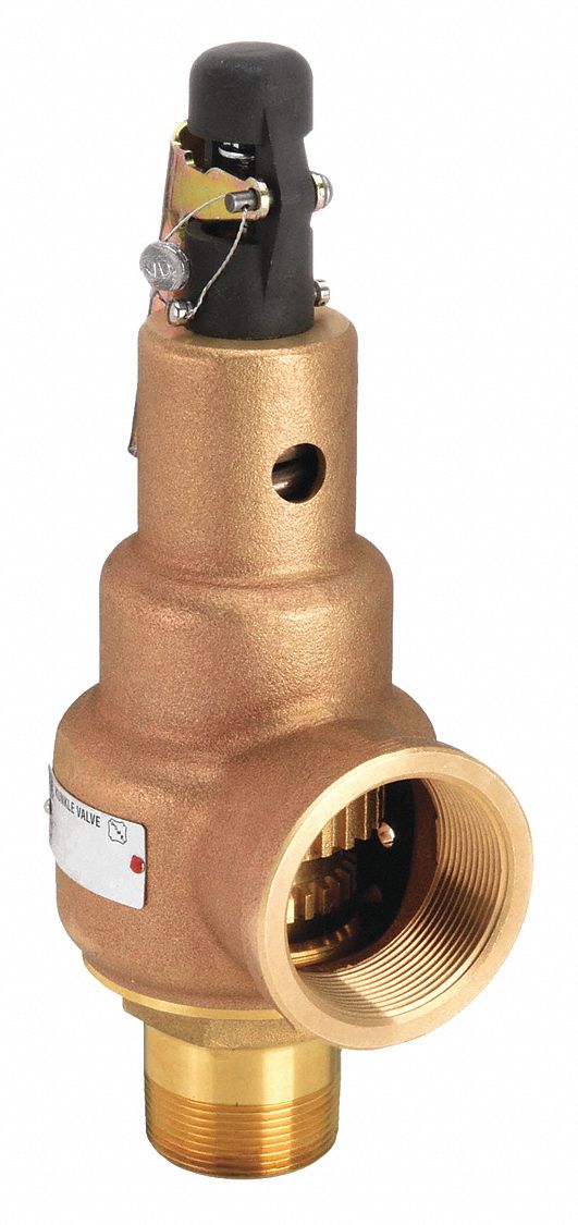 Safety Relief Valve: MNPT x FNPT, 1 1/4 in x 1 1/2 in, 264 psi Max. Op Pressure, Bronze