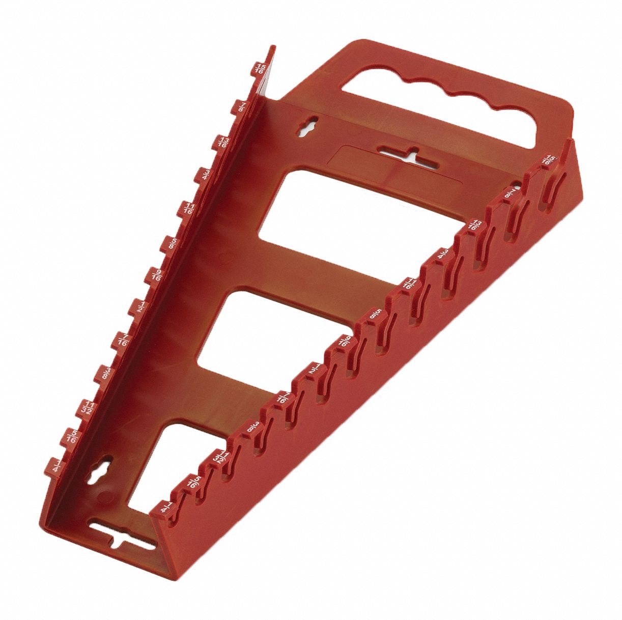 Wrench Rack: Red, 6 1/2 in Overall Wd, 1 1/2 in Overall Ht, 12 1/4 in Overall Lg, Plastic