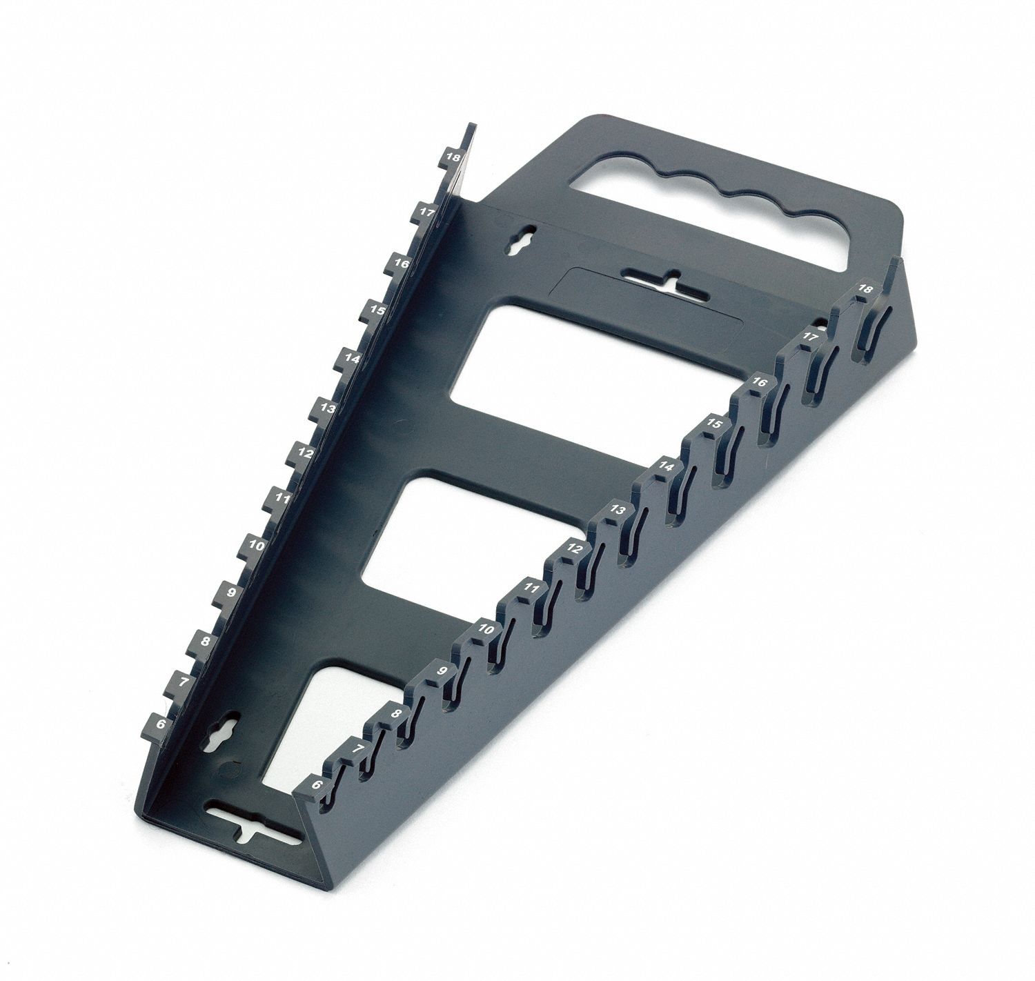 Wrench Rack: Gray, 6 1/2 in Overall Wd, 1 1/2 in Overall Ht, 12 1/4 in Overall Lg, Plastic