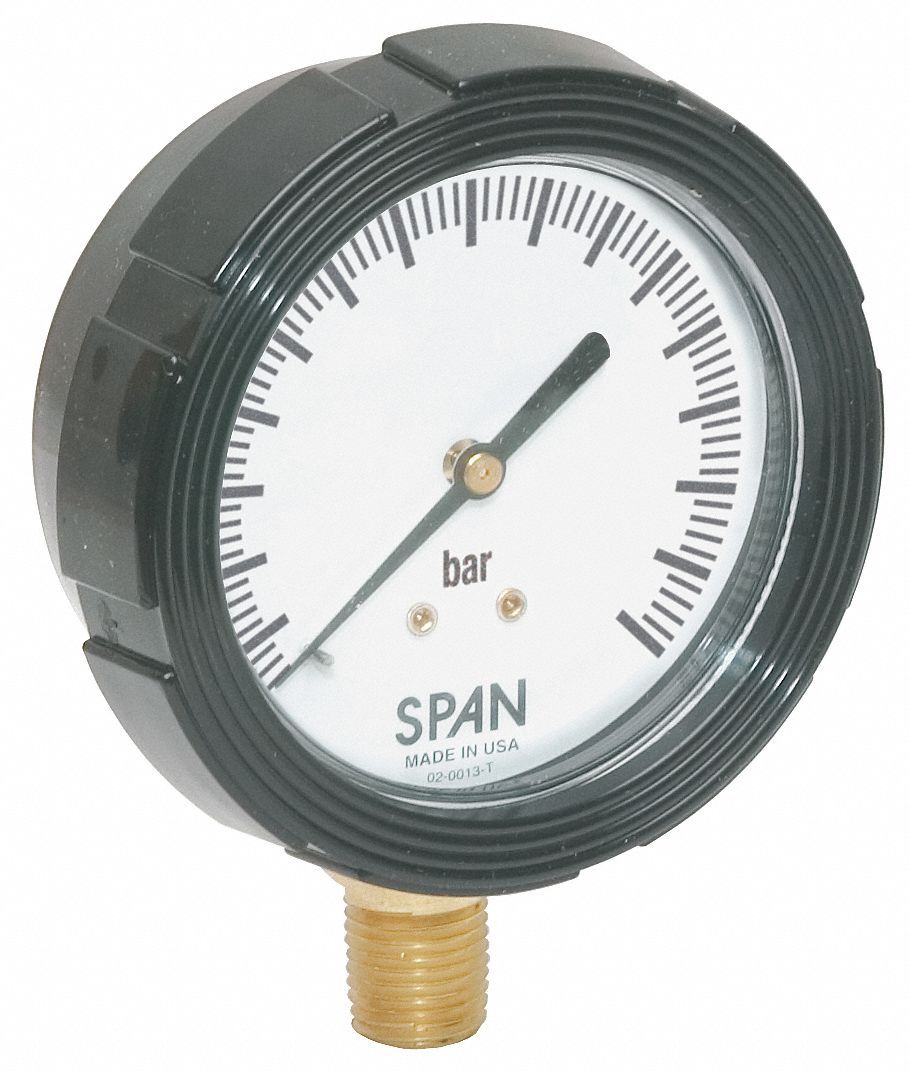 SPAN Vacuum Gauge, 1 Bar Vac to 0 Range, 1/4 in NPT, +/1.00 Gauge