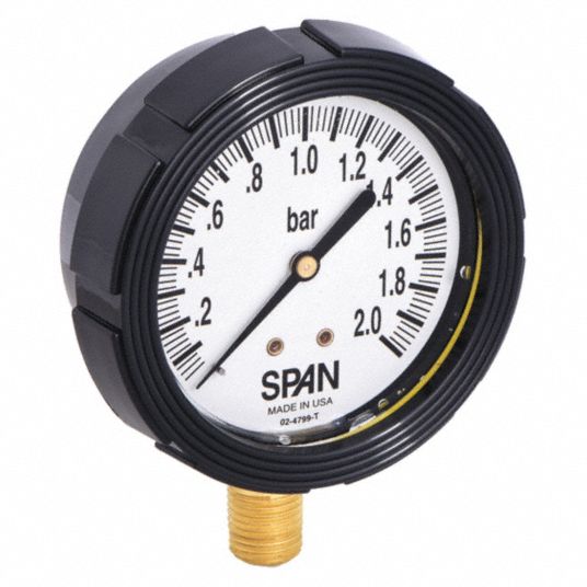 SPAN, 0 bar to 2 bar, 2 1/2 in Dial, Industrial Pressure Gauge - 5NNA0 ...