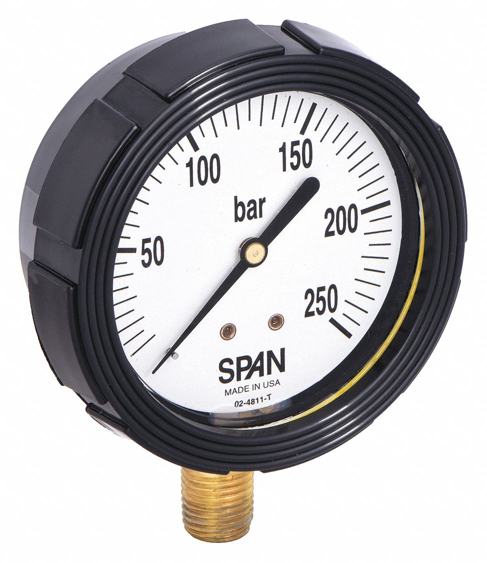 SPAN, 0 to 250 bar, 2 1/2 in Dial, Industrial Pressure Gauge 5NNC3