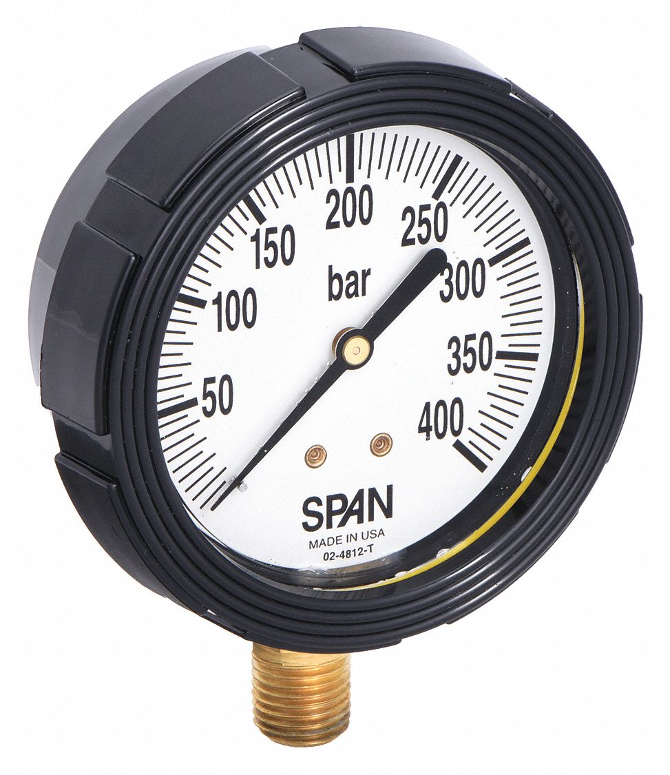 SPAN, 0 to 400 bar, 2 1/2 in Dial, Industrial Pressure Gauge 5NNC4