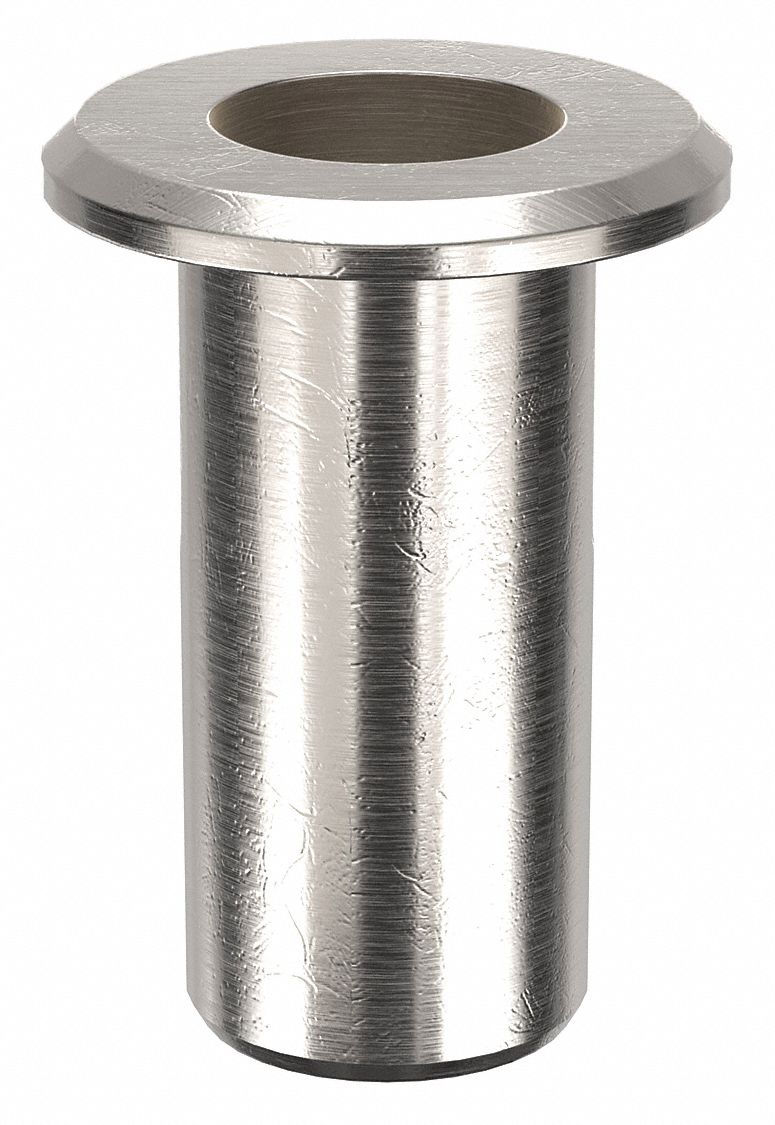 Rivet Nut: #10-32 Thread Size, 17/32 in Overall Lg, 1/4 in Insert Dia, Aluminum, Plain, 100 PK