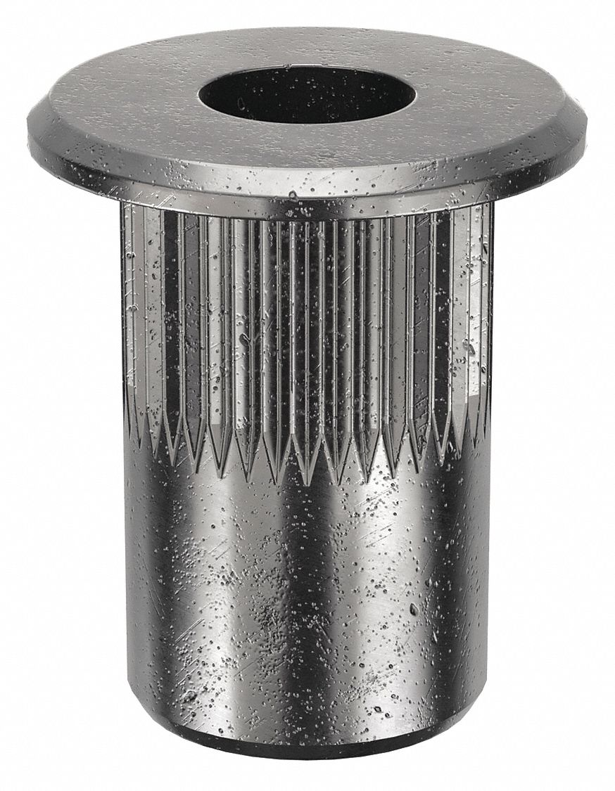 Rivet Nut: #6-32 Thread Size, 27/64 in Overall Lg, 17/64 in Insert Dia, Steel, Plain, Steel, 100 PK