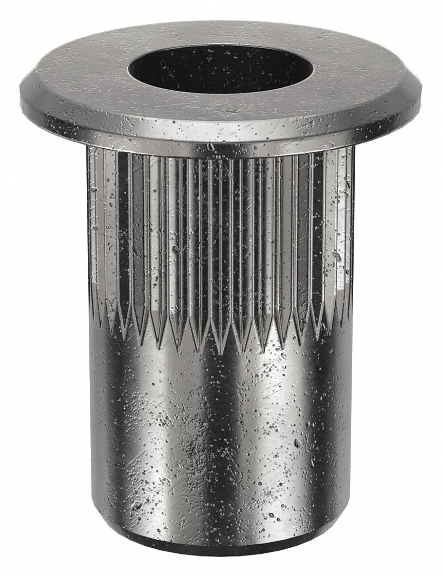 RIVET NUT, #8-32 THREAD, 7/16 IN OVERALL L, 17/64 IN INSERT DIA, STEEL, PLAIN, STEEL, 100 PK