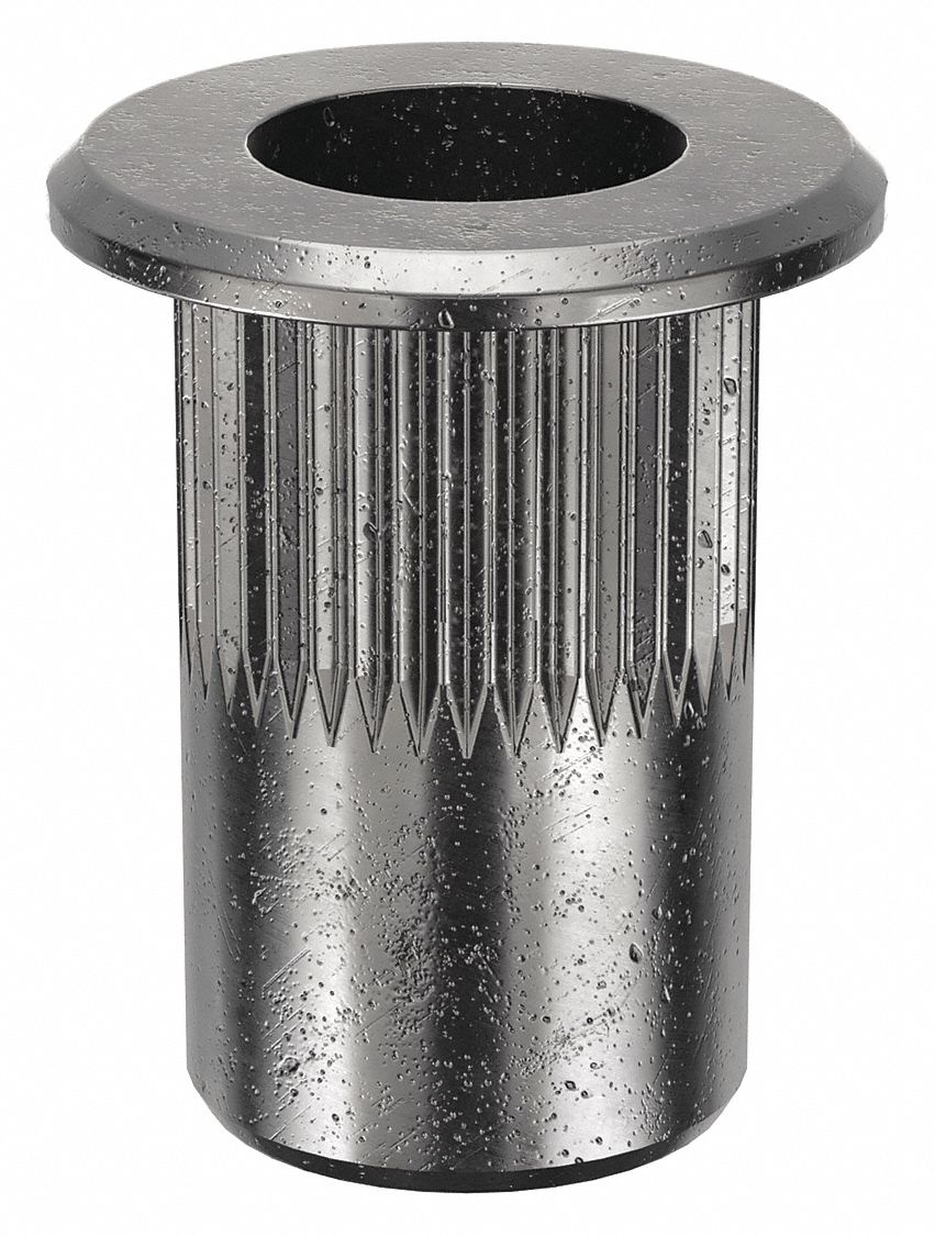 Rivet Nut: M5-0.80 Thread Size, 11.9 mm Overall Lg, 7.4 mm Insert Dia, Steel, Plain, Steel, 100 PK