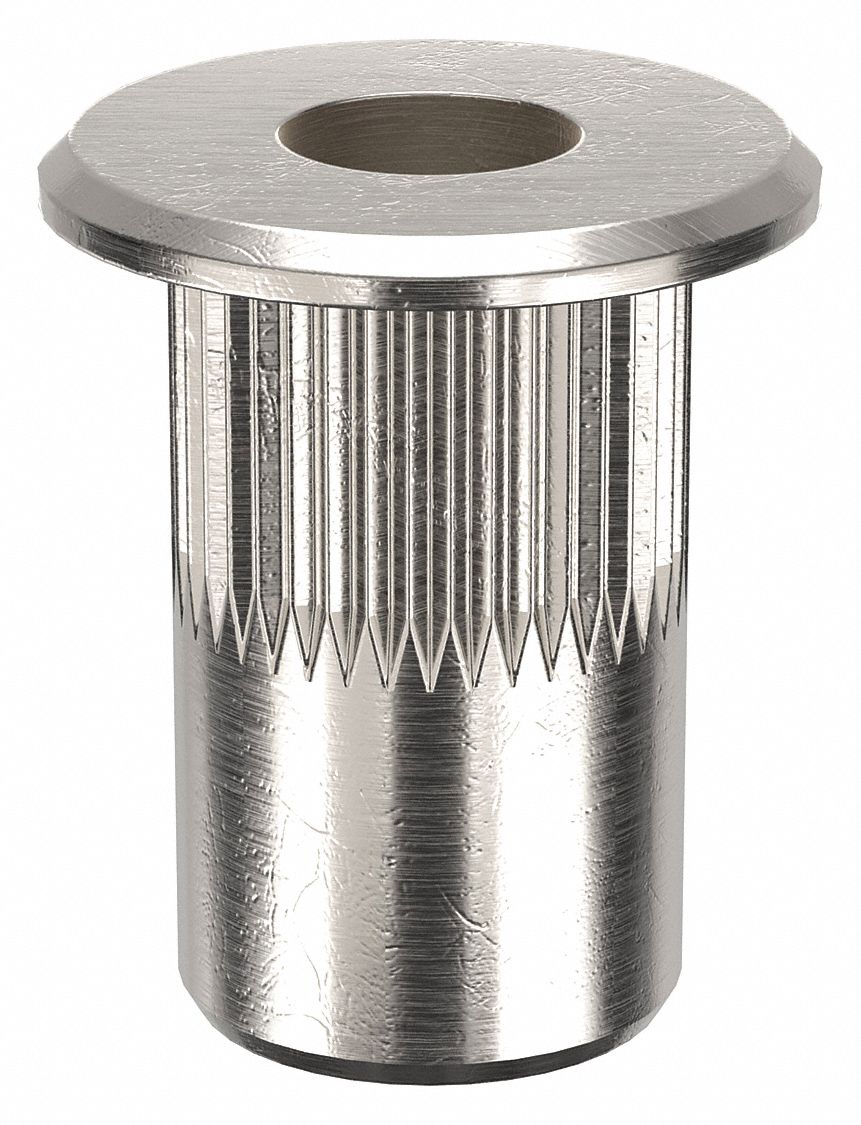 Rivet Nut: #6-32 Thread Size, 7/16 in Overall Lg, 17/64 in Insert Dia, Aluminum, Plain, 100 PK