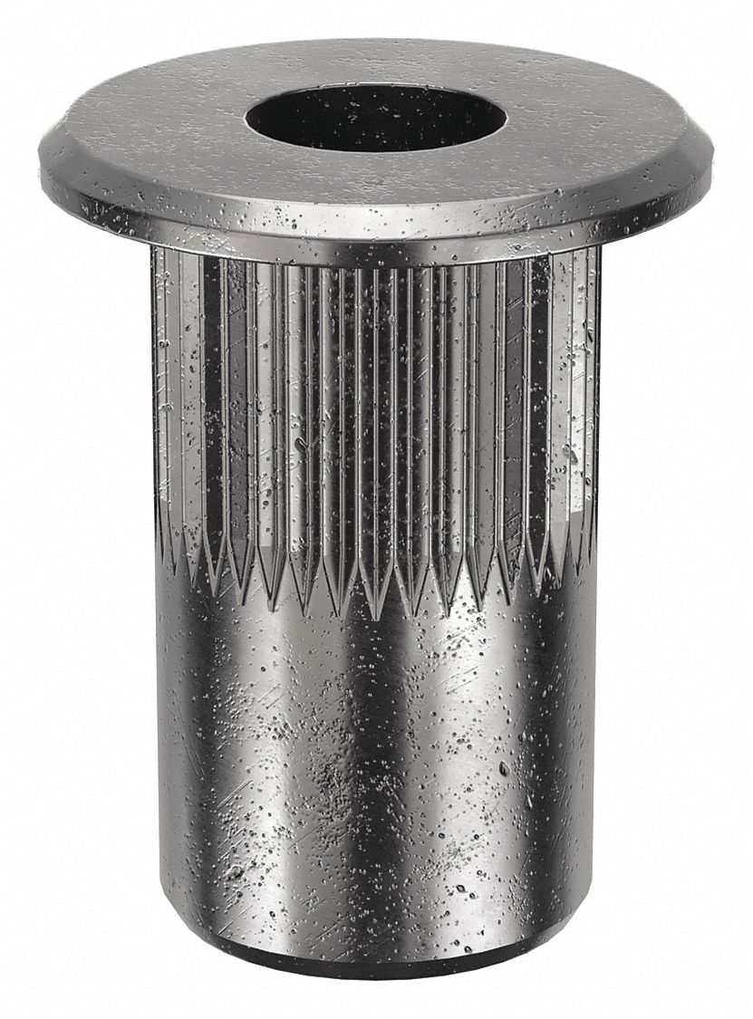 Rivet Nut: #6-32 Thread Size, 15/32 in Overall Lg, 17/64 in Insert Dia, Steel, Plain, Steel, 50 PK