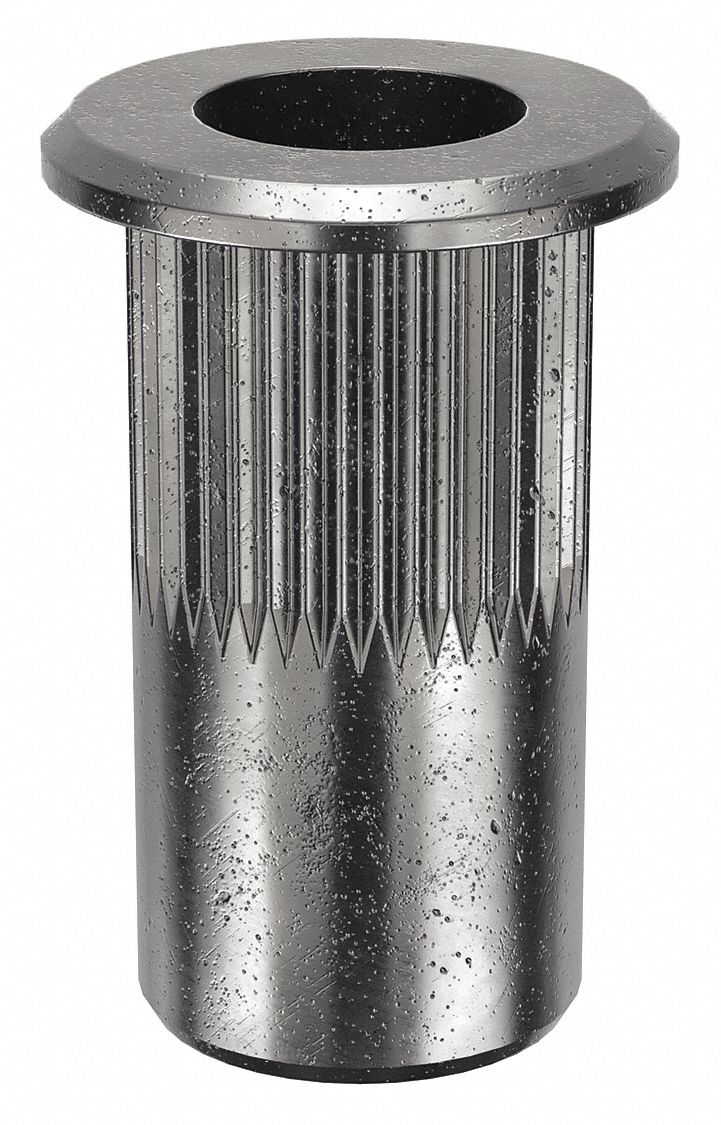 Rivet Nut: #10-24 Thread Size, 9/16 in Overall Lg, 19/64 in Insert Dia, Steel, Plain, Steel, 50 PK