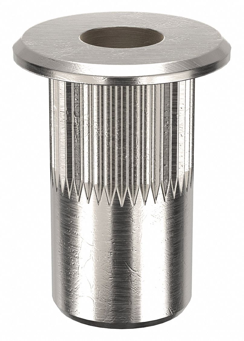 ÉCROU À RIVET,#6-32,31/64PO DE L,17/64PO DIA DE L'INSERT,ALUM,PLAT,50PQ