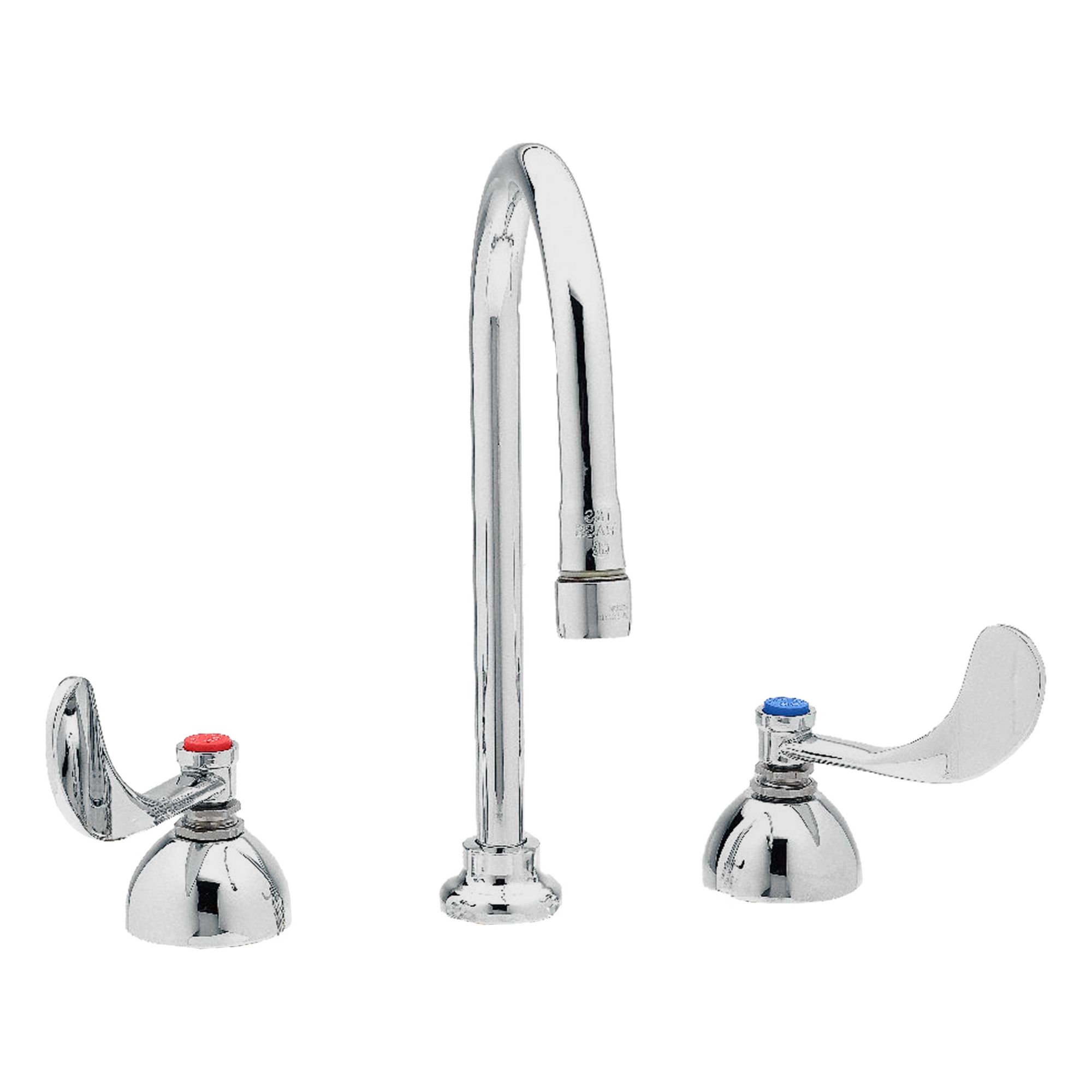 Gooseneck Kitchen/Bathroom Faucet: Brass, Widespread, Deck, 3 Mounting Holes, Chrome, NPSM