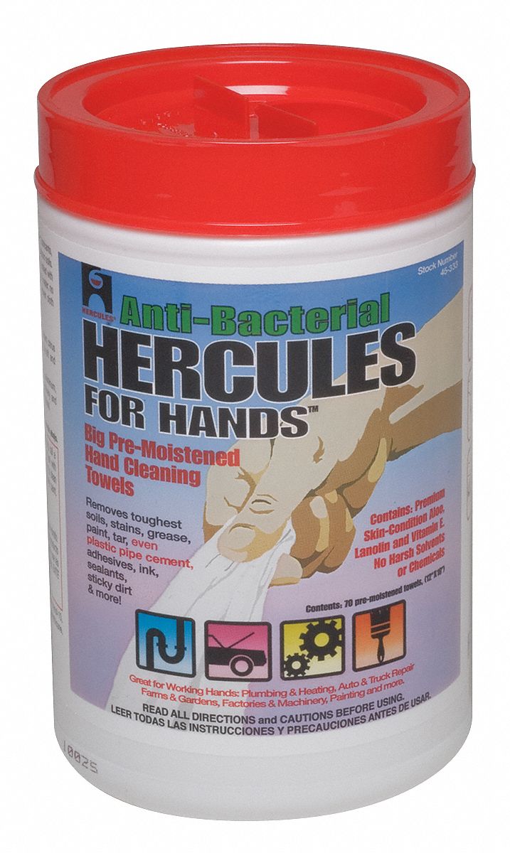 HERCULES Hand Cleaning Wipes Canister, 10 in x 12 in Sheet Size, 70