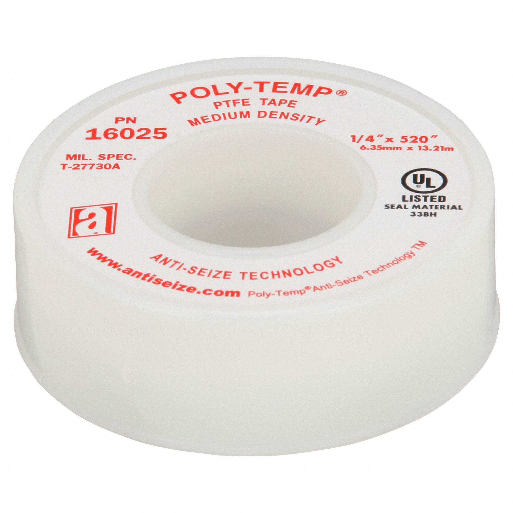 THREAD SEALANT TAPE, POLY-TEMP MD, MEDIUM DENSITY, ¼ IN X 43 FT, WHITE