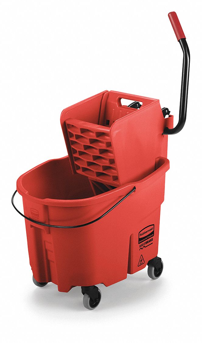 Rubbermaid Commercial Products Mop Bucket And Wringer 8 34 Gal Capacity Red Side Press 