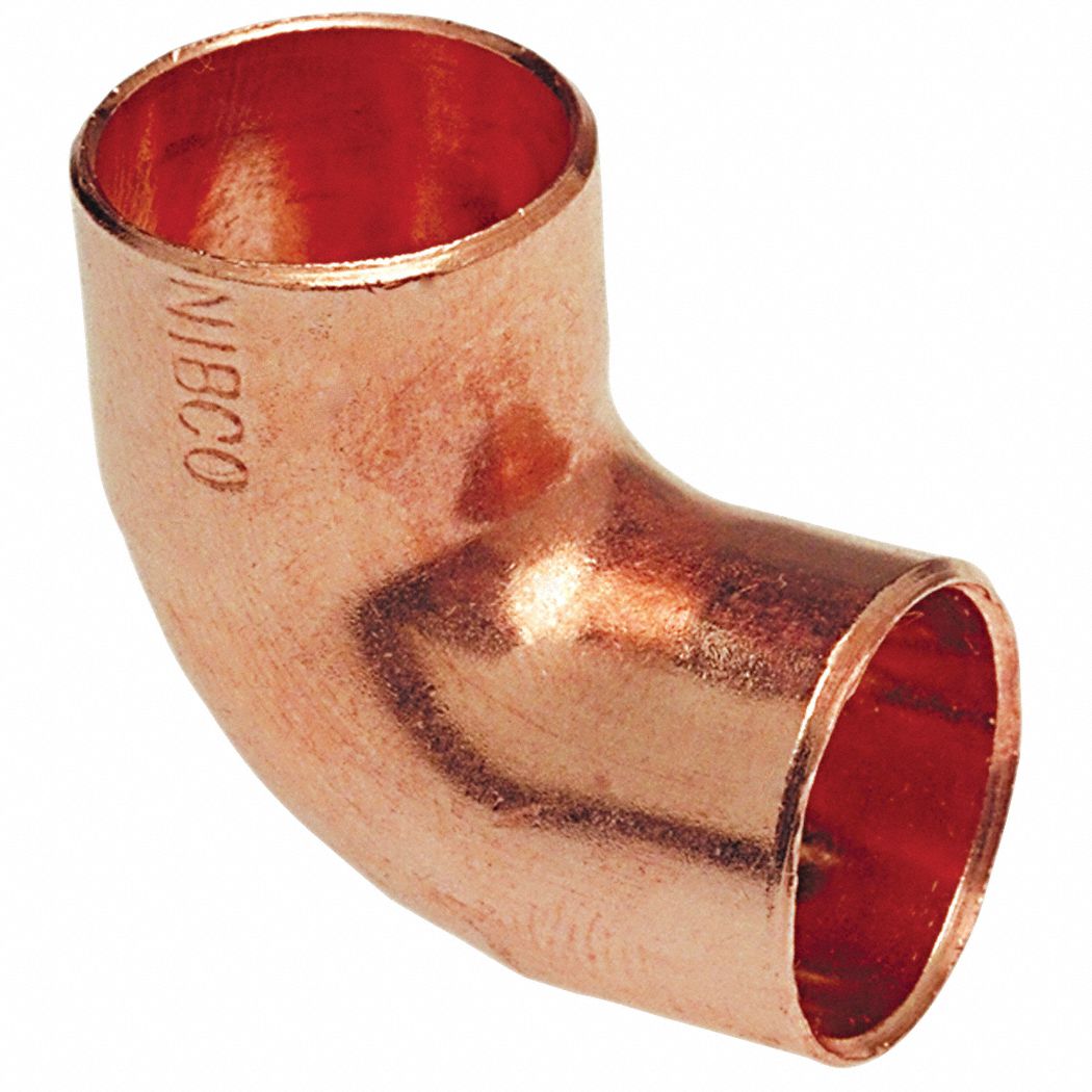 Sweat Fitting Elbow: 2 1/2 in CTS x 2 1/2 in CTS, Cup x FTG, Wrot Copper
