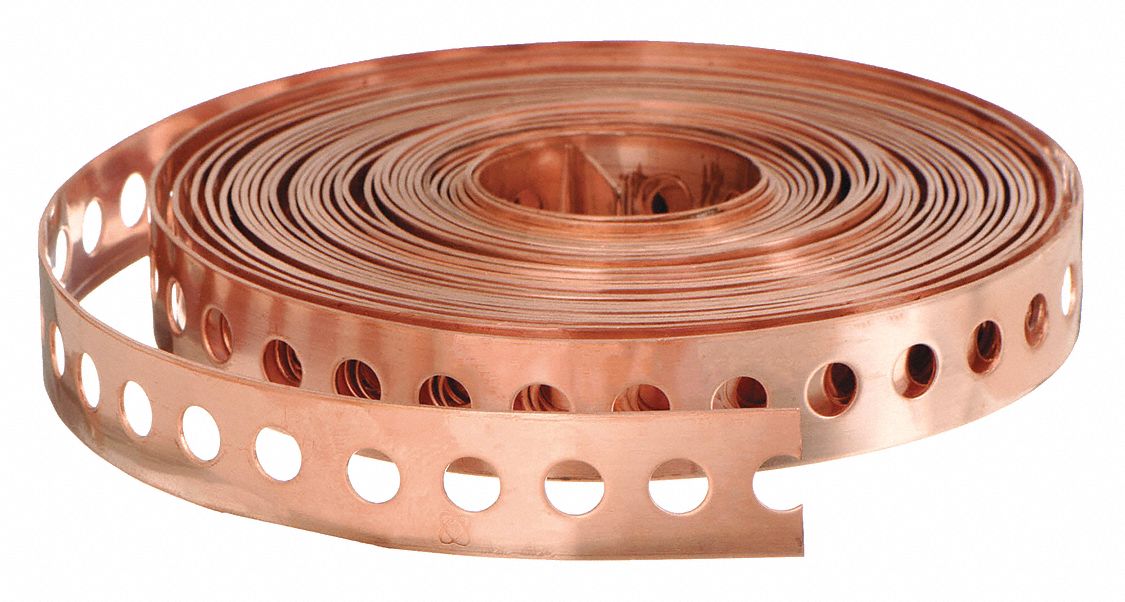 HANGING STRAP: COPPER, ¾ IN W, 25 FT L, 5/32 IN/¼ IN MOUNTING HOLE DIA