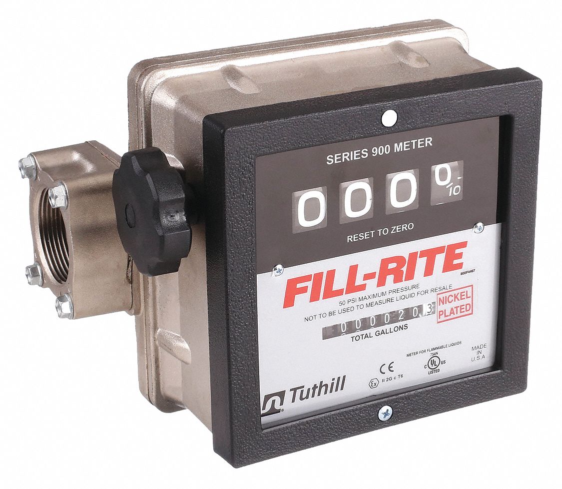 FILL-RITE, 4-Digit Mechanical Fuel Transfer Meter, Aluminum, Mechanical ...