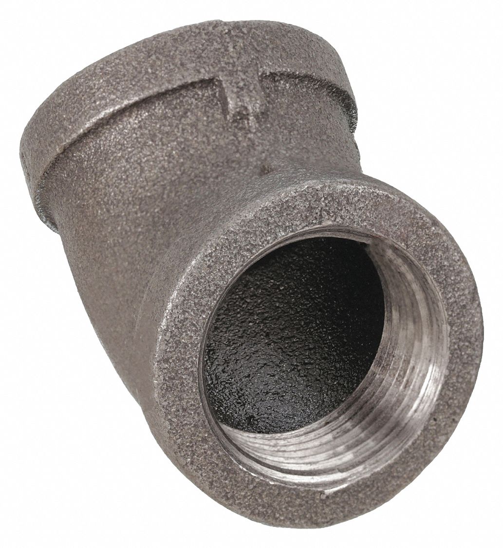 45 °  ELBOW: MALLEABLE IRON, ½ IN X ½ IN FITTING, FEMALE NPT X FEMALE NPT, CLASS 150