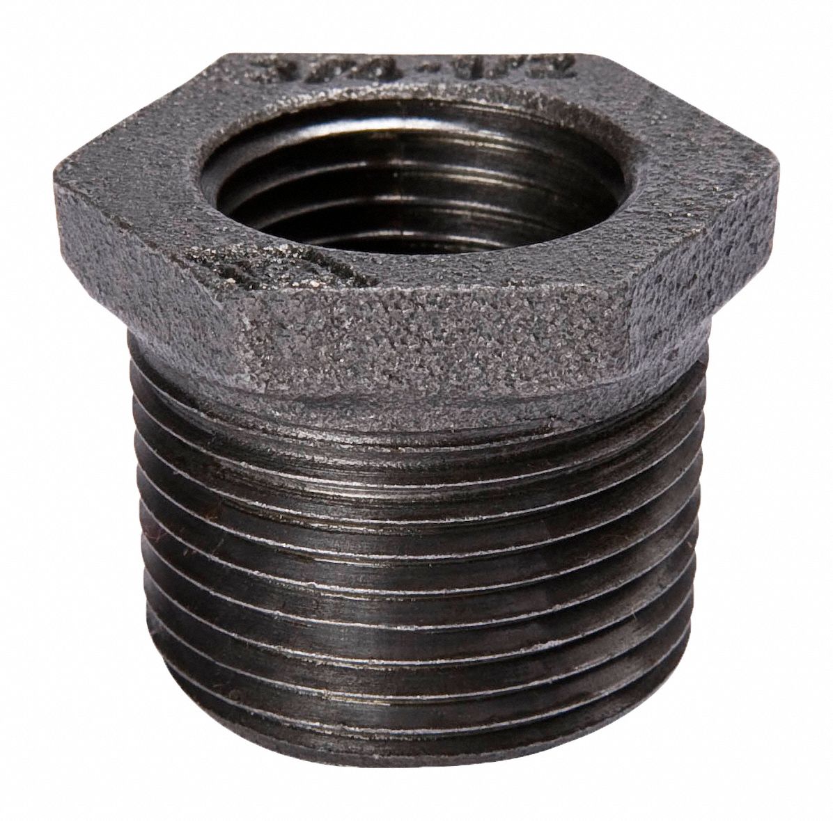 GRAINGER APPROVED Hex Bushing Malleable Iron, 2 in x 1 1/4 in Pipe