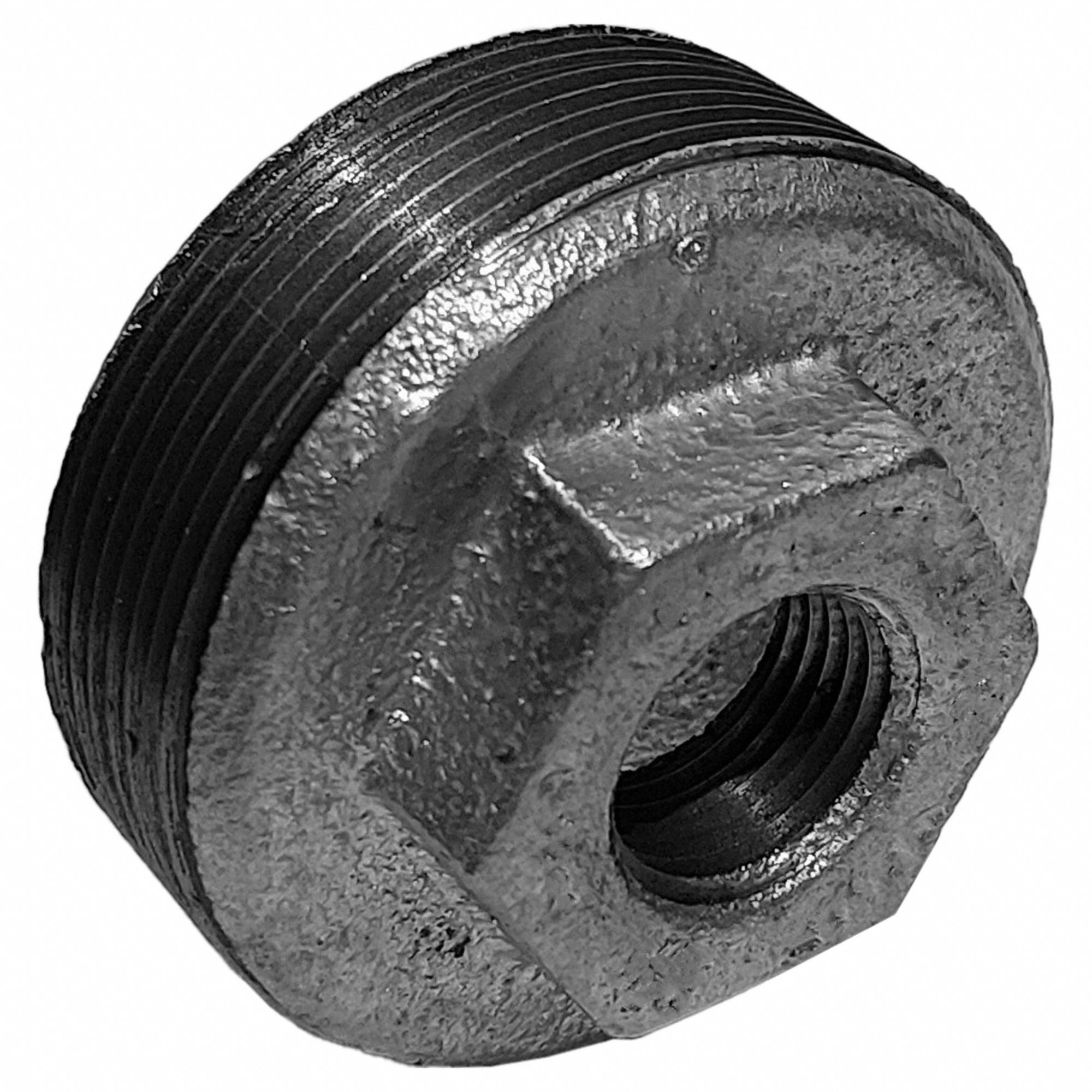 HEX BUSHING: MALLEABLE IRON, 2 IN X ½ IN, NPT X NPT THREAD, CLASS 150