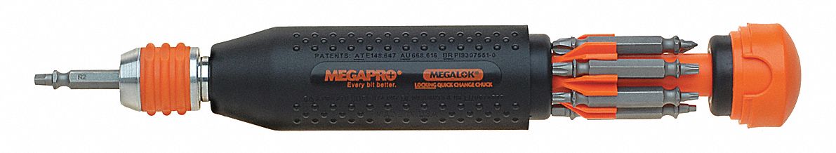 Multi-Bit Screwdriver: Phillips/Slotted/Square/Torx Tip, 12 Tips, 8 1/2 in Overall Lg