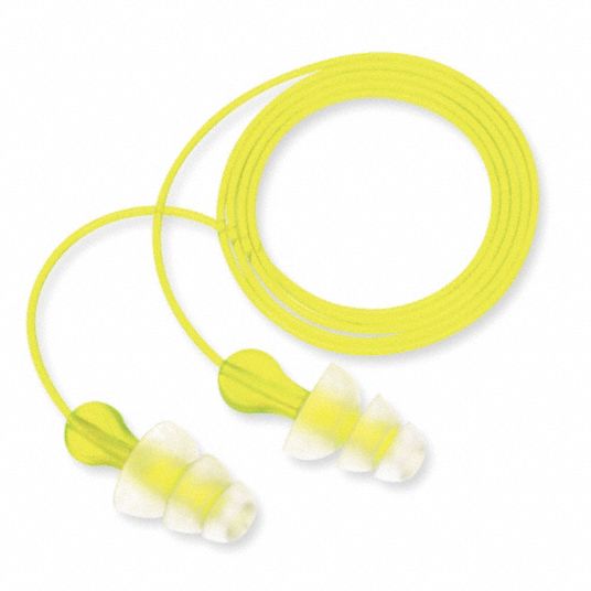 3M Ear Plugs Flanged, 26 dB NRR, Gen Purpose, Corded, Reusable, PushIn, M Earplug Size, 100 PK