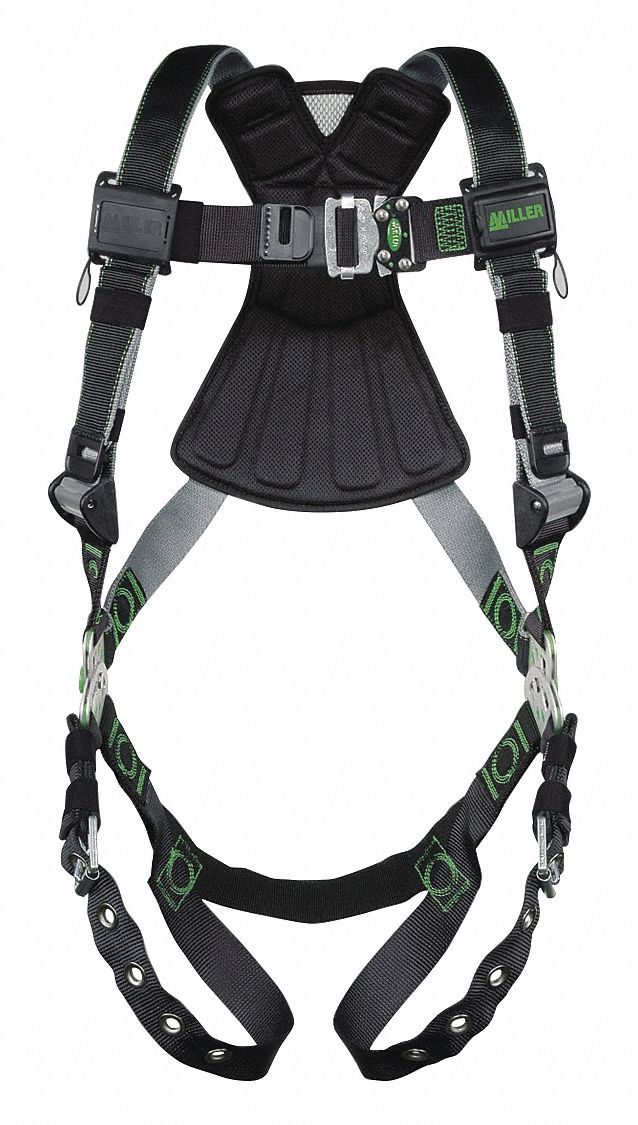 Full Body Harness: Vest Harness, Quick-Connect / Tongue, Cam, L/XL, Padded, Steel, RDT-TB/UBK