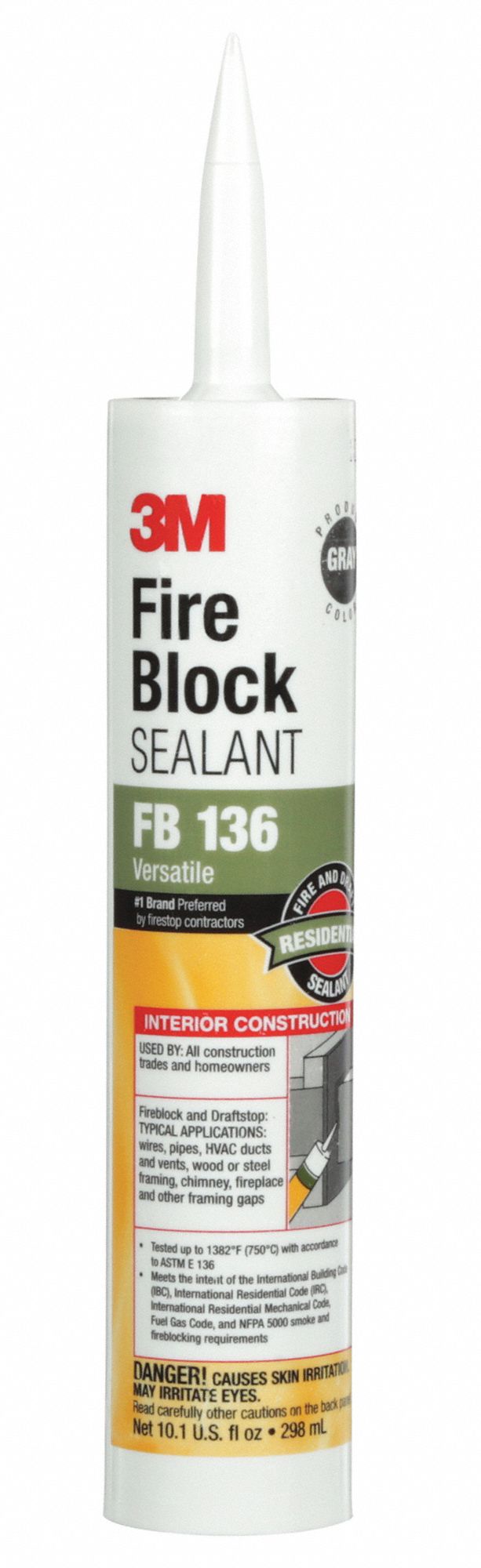 3M Firestop Sealant, 10 oz Cartridge, Not Rated Fire Rating, Gray
