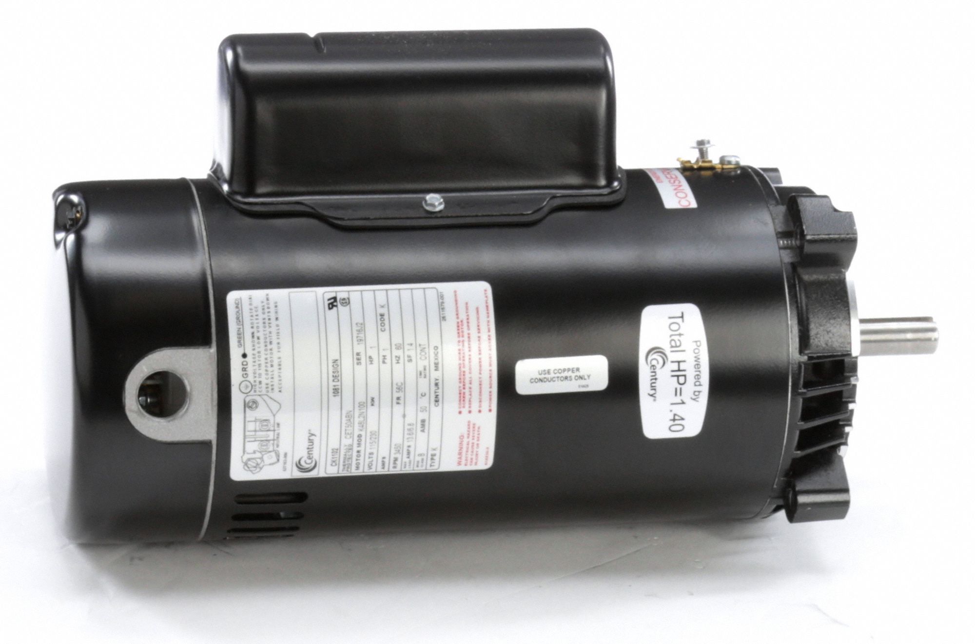 CENTURY Pool Pump Motor, 1 HP, CapacitorStart/Run, Nameplate RPM 3,450