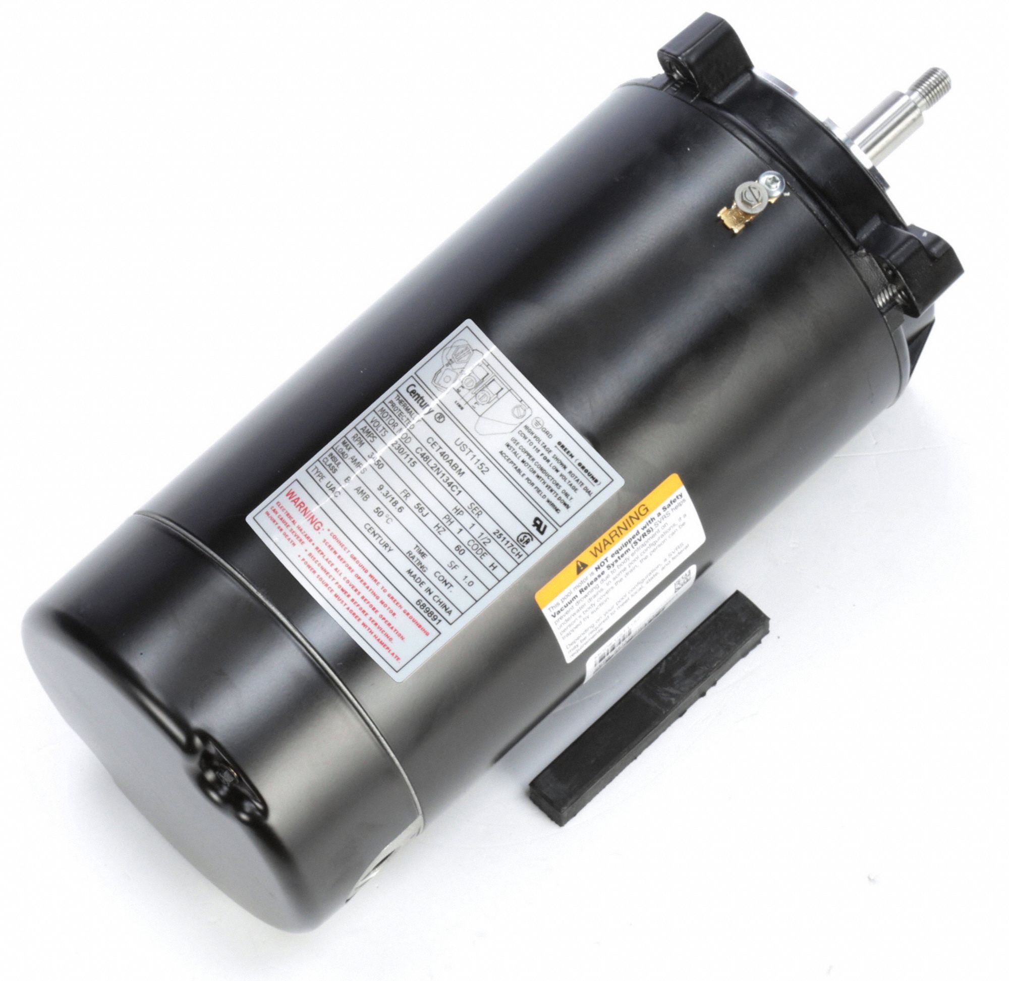 CENTURY Pool Pump Motor, 1 1/2 HP, CapacitorStart, Nameplate RPM 3,450