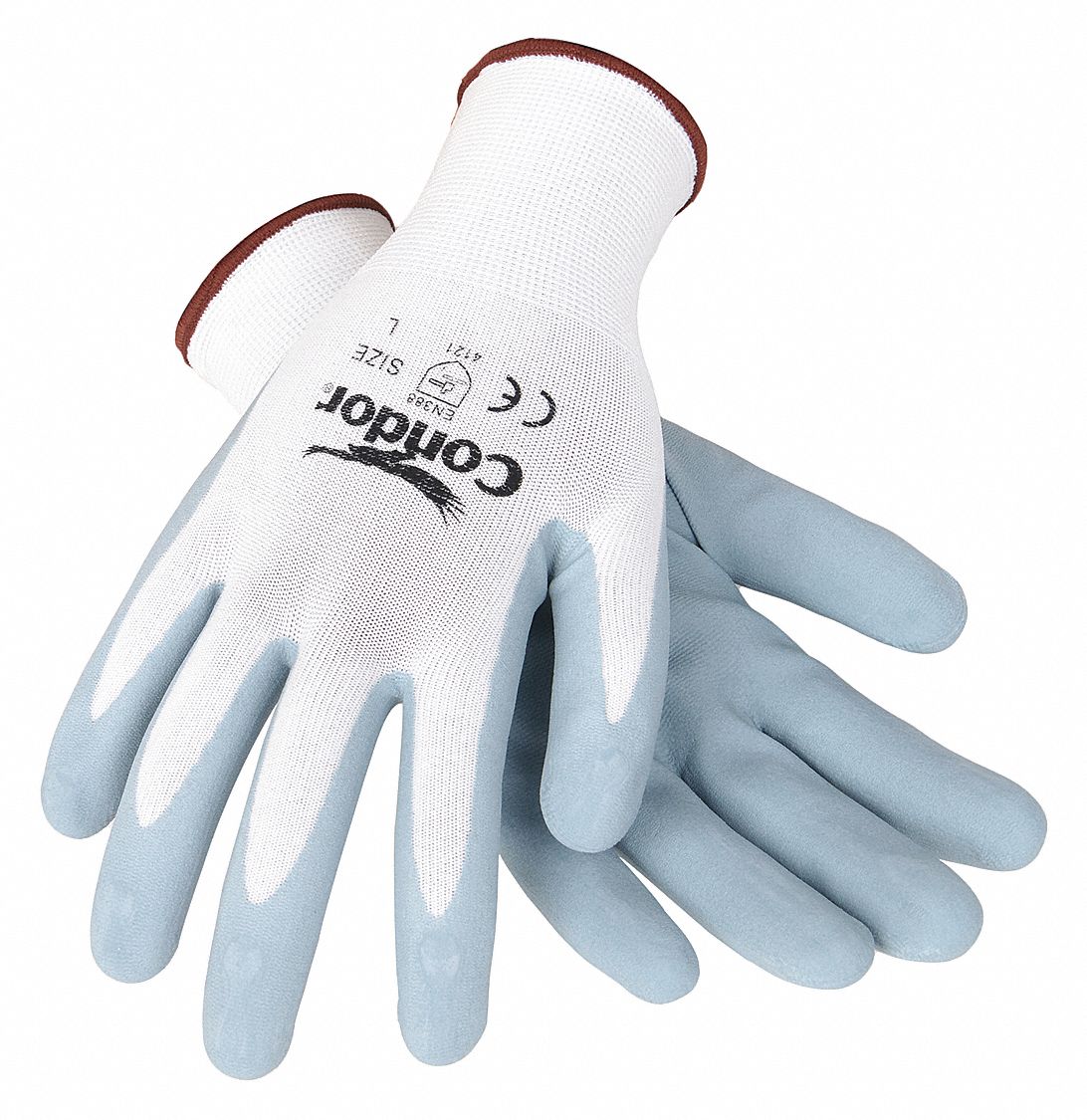 CONDOR 5PE89 Coated Gloves,M,Gray/White,PR 