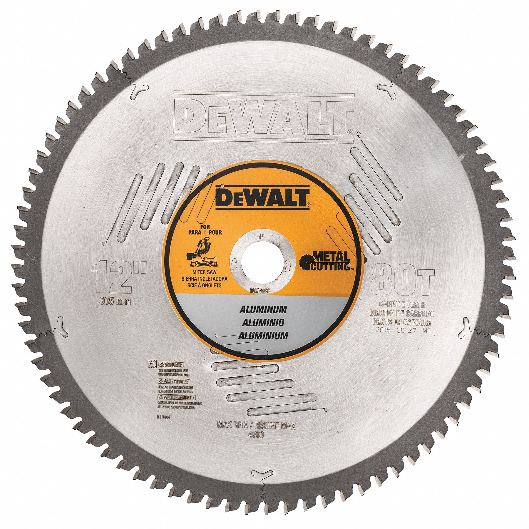 DEWALT Circular Saw Blade 12 in Blade Dia. 80 Teeth 0.11 in Cut Wd 1 in Arbor Size Solid Stock